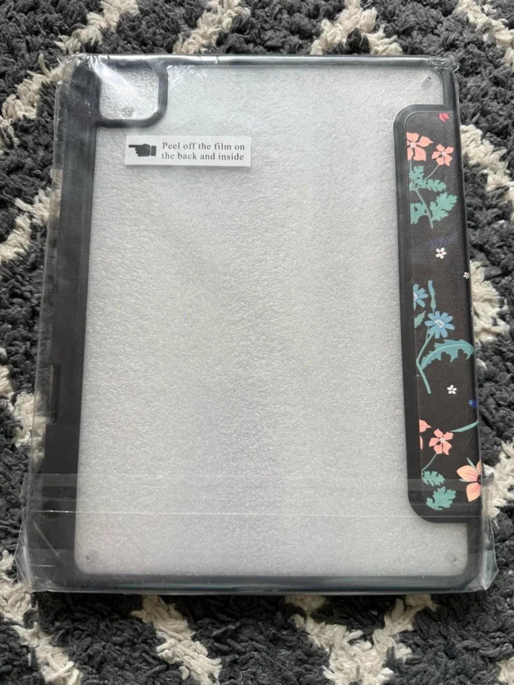 Floral Tablet Case - Black Background with White, Pink & Teal Flowers